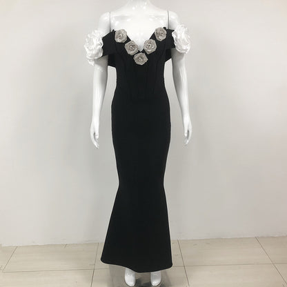 Vestido ajustado de verano con estampado floral, vestido de fiesta negro sencillo para mujer