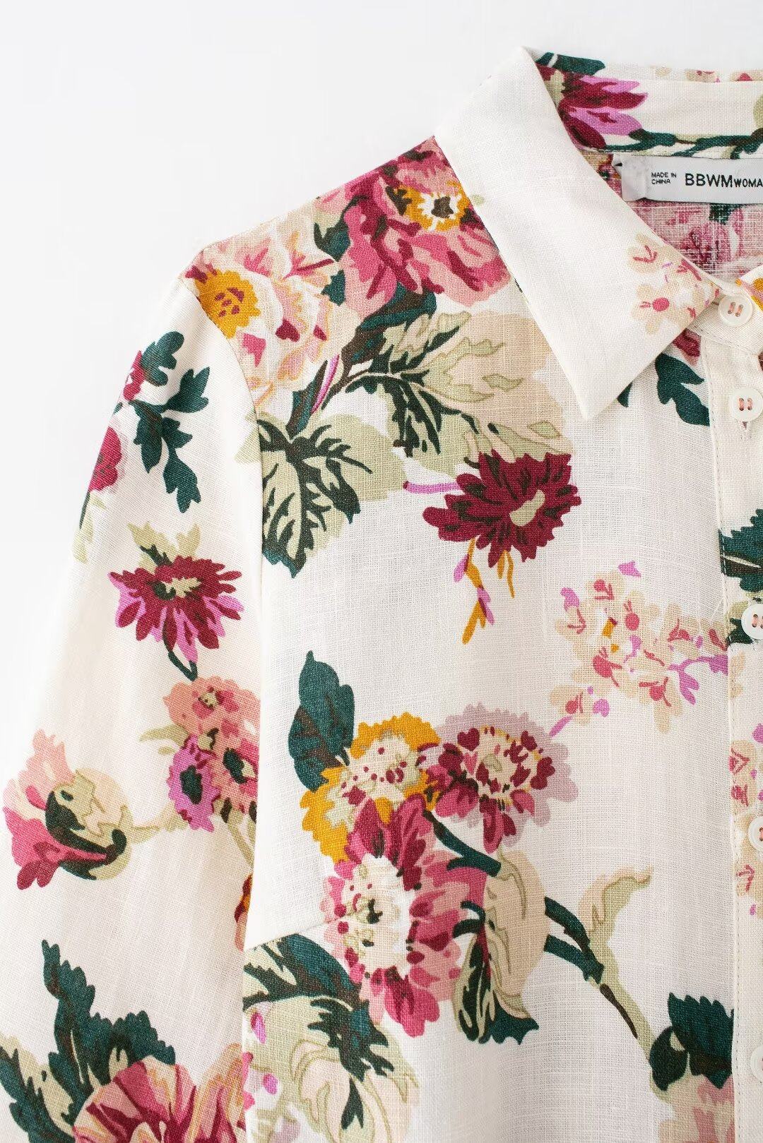 Summer Linen Floral Printed Shirt Dress