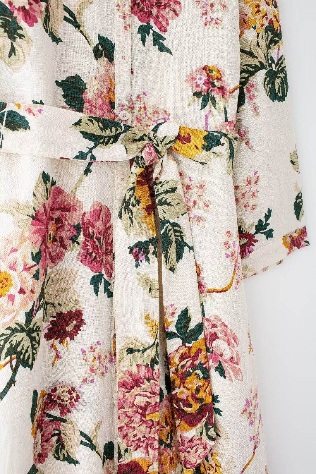 Summer Linen Floral Printed Shirt Dress