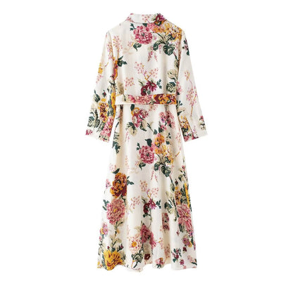 Summer Linen Floral Printed Shirt Dress