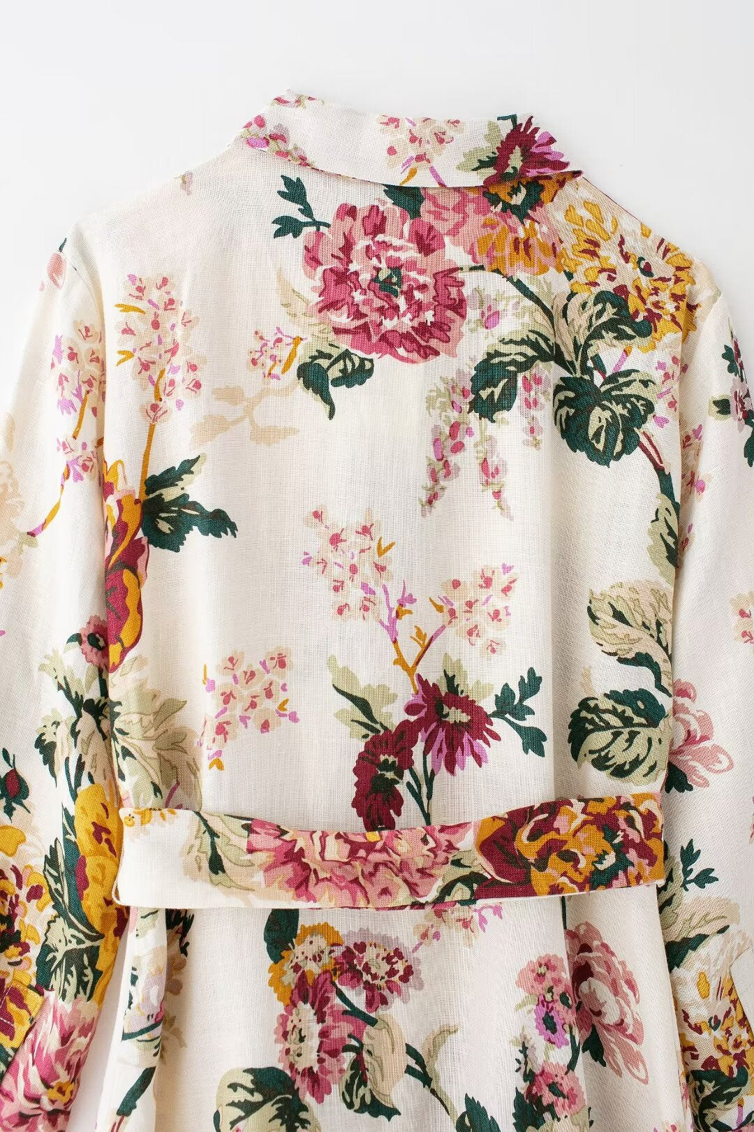 Summer Linen Floral Printed Shirt Dress