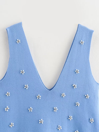 Mini robe tricotée en perles pour femmes, vêtements d'été décontractés, simples, bijoux