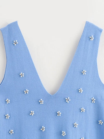 Mini robe tricotée en perles pour femmes, vêtements d'été décontractés, simples, bijoux