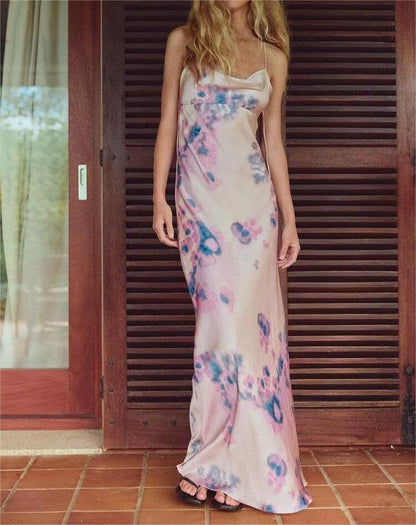 Ropa de verano para mujer Vestido largo de seda sin espalda