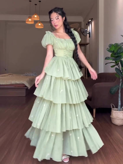 Robe Tutu en Tulle cintré en maille fraîche pour femmes, vêtements d'été français, à plusieurs niveaux