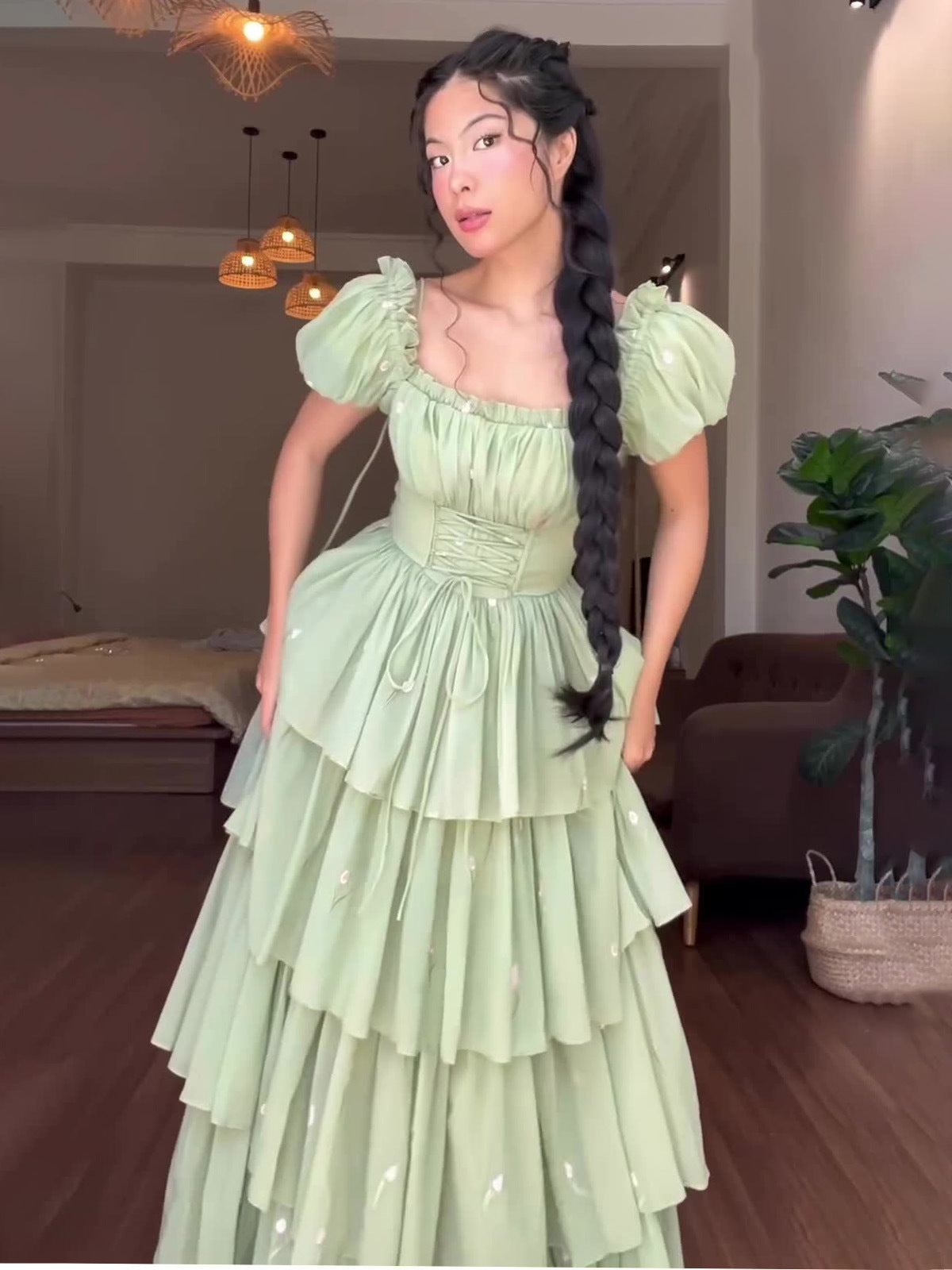 Robe Tutu en Tulle cintré en maille fraîche pour femmes, vêtements d'été français, à plusieurs niveaux