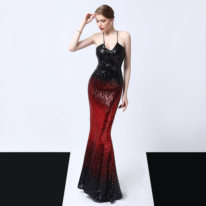 Sequined Evening Party Dress Long Cocktail Slim Fit Fishtail Elegant Socialite Party Annual Meeting Host