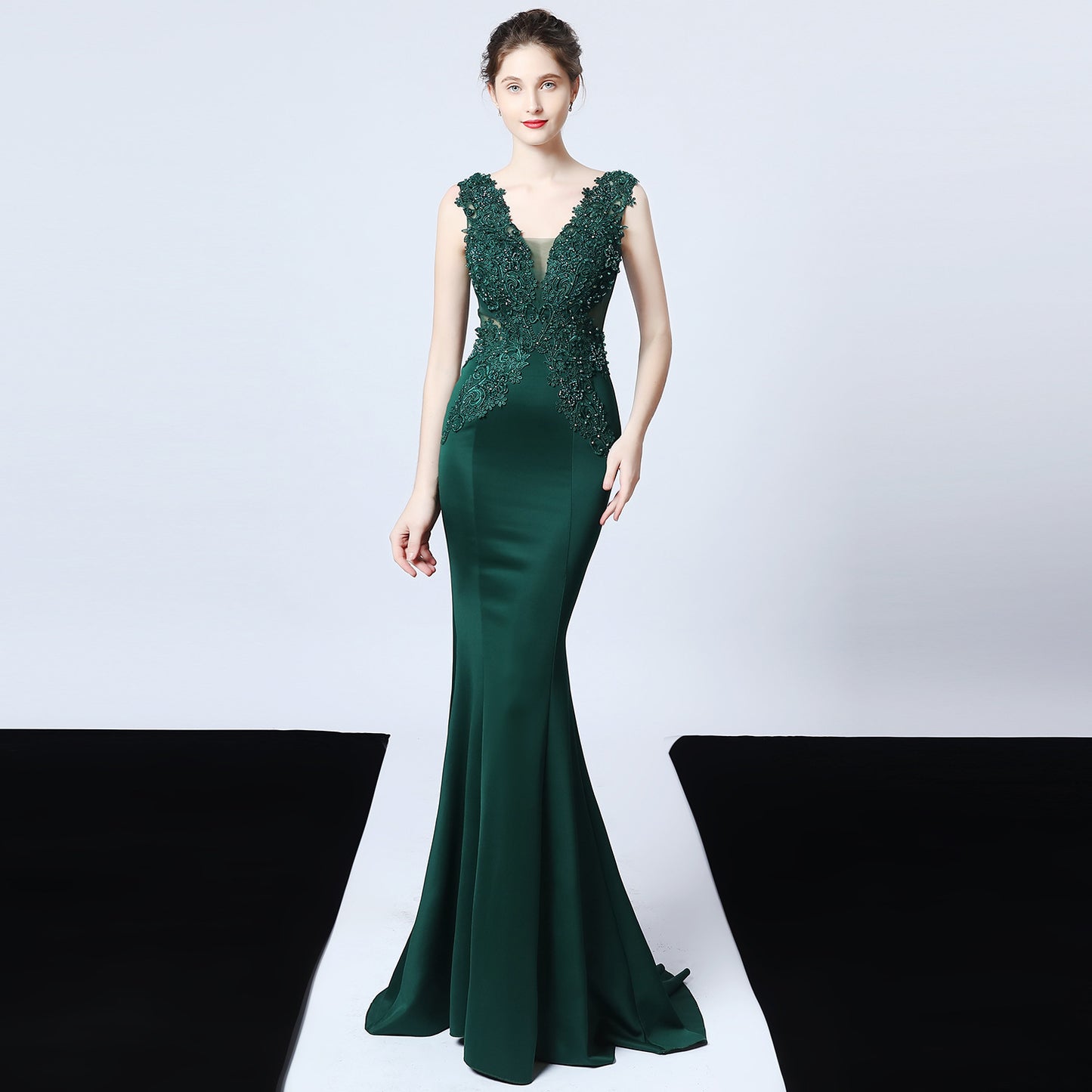 Wedding Handmade Applique Beaded Toast Clothing Bride Long Appreciation Dinner Slim-Fit Fishtail Evening Dress Formal Gown