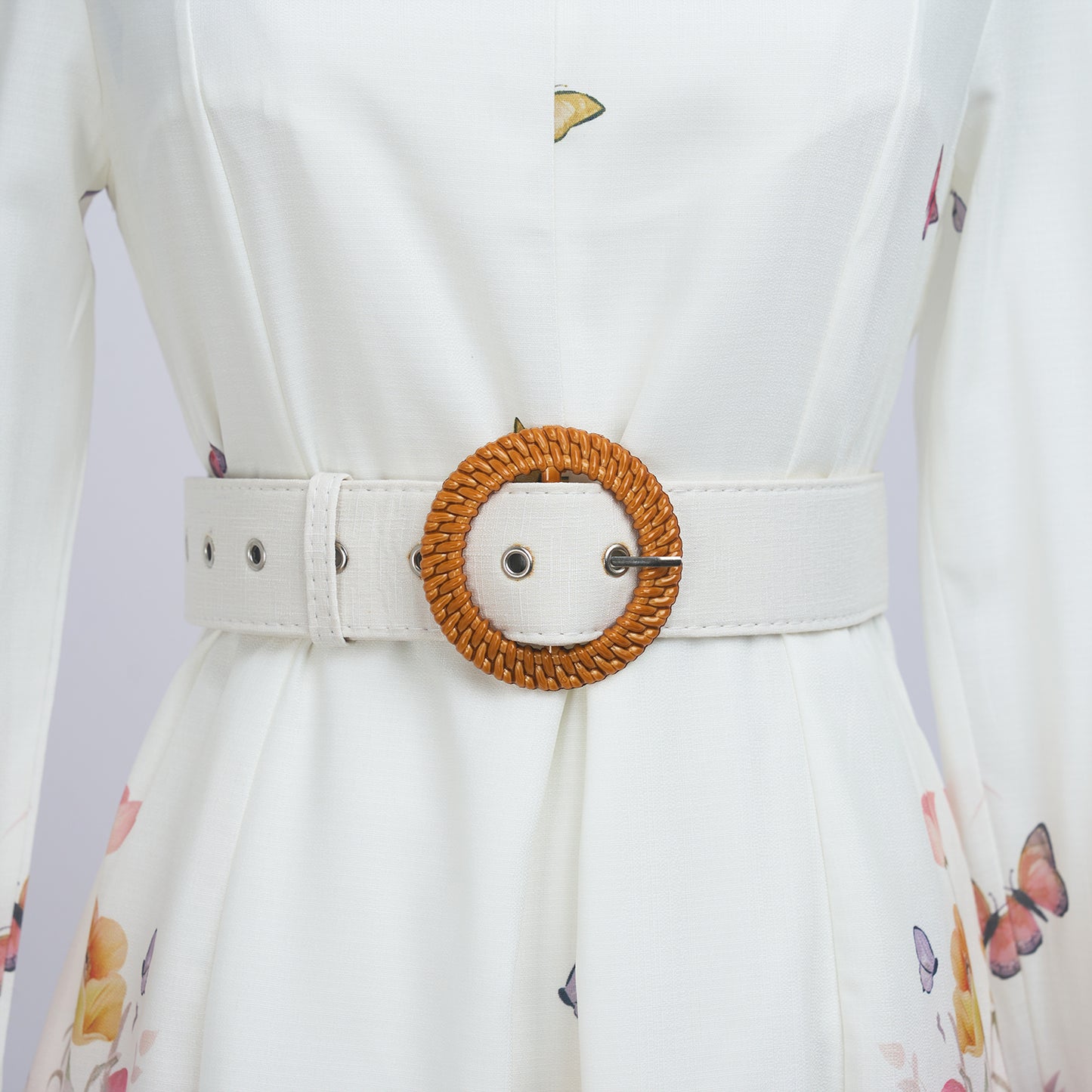 Robe fleurie à manches longues et simple boutonnage pour femme