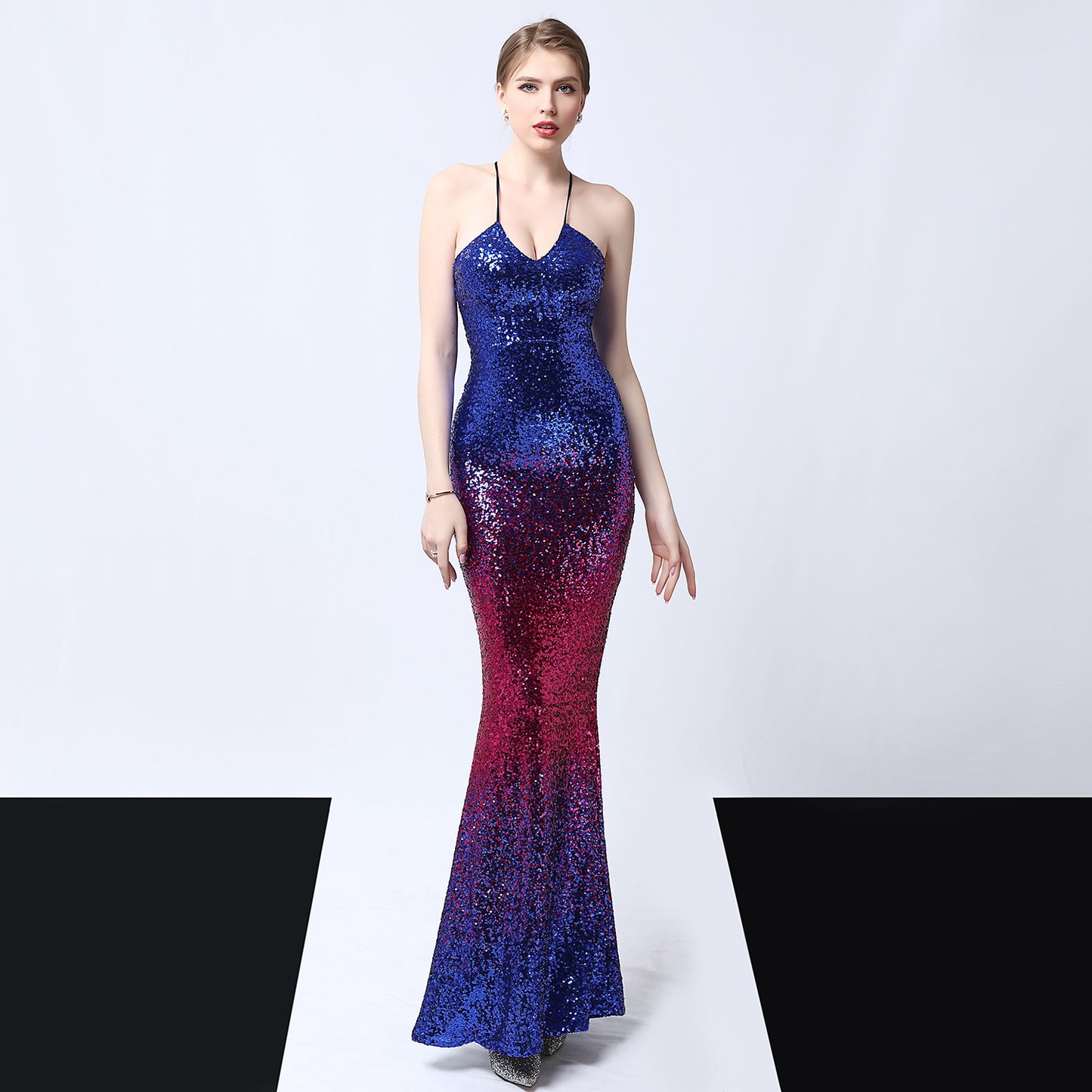 Robe de soirée à paillettes longue cocktail slim fit queue de poisson élégante mondaine fête réunion annuelle hôte