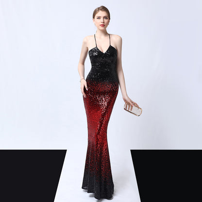 Sequined Evening Party Dress Long Cocktail Slim Fit Fishtail Elegant Socialite Party Annual Meeting Host