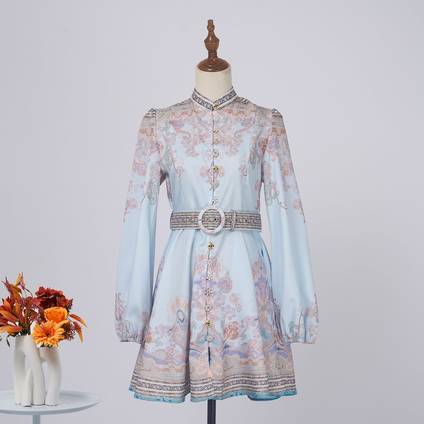 Women Spring And Autumn Print Long Sleeved Single A Line Dress