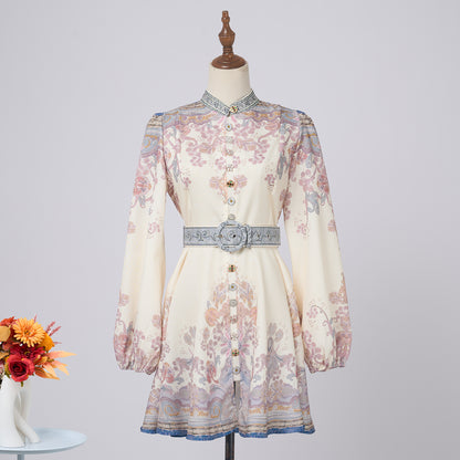 Women Spring And Autumn Print Long Sleeved Single A Line Dress