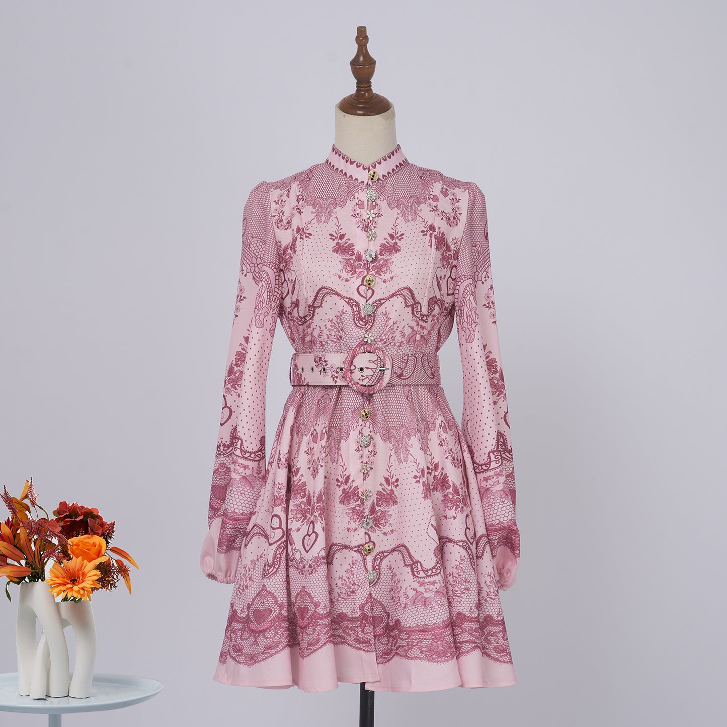 Women Spring And Autumn Print Long Sleeved Single Dress