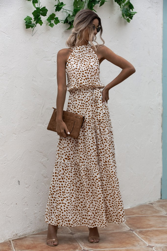 Polka Dot Printed Halter Tied Dress Dress