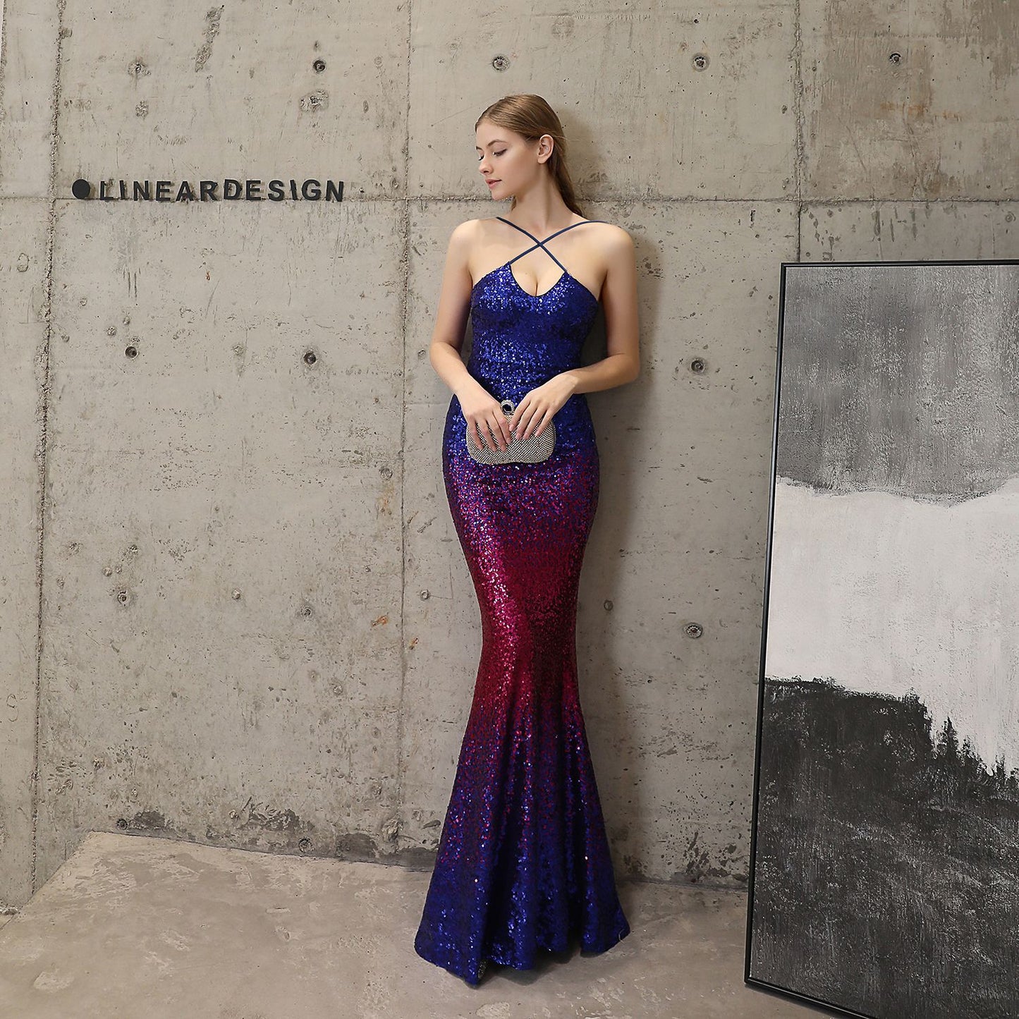 Sequined Evening Party Dress Long Cocktail Slim Fit Fishtail Elegant Socialite Party Annual Meeting Host