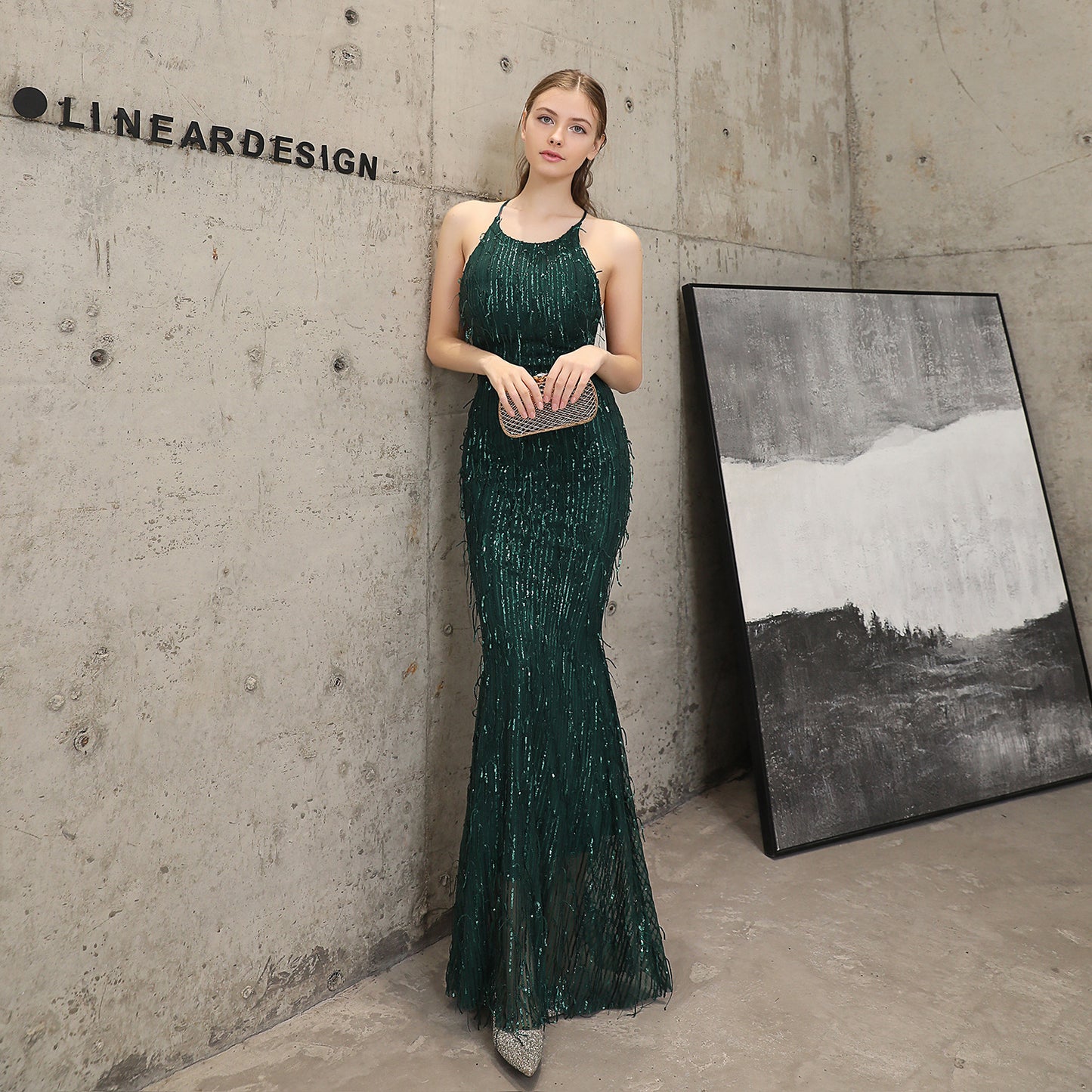 Sequin Fishtail Cocktail Elegant Graceful Annual Meeting Host Car Model Party Dress Women Autumn