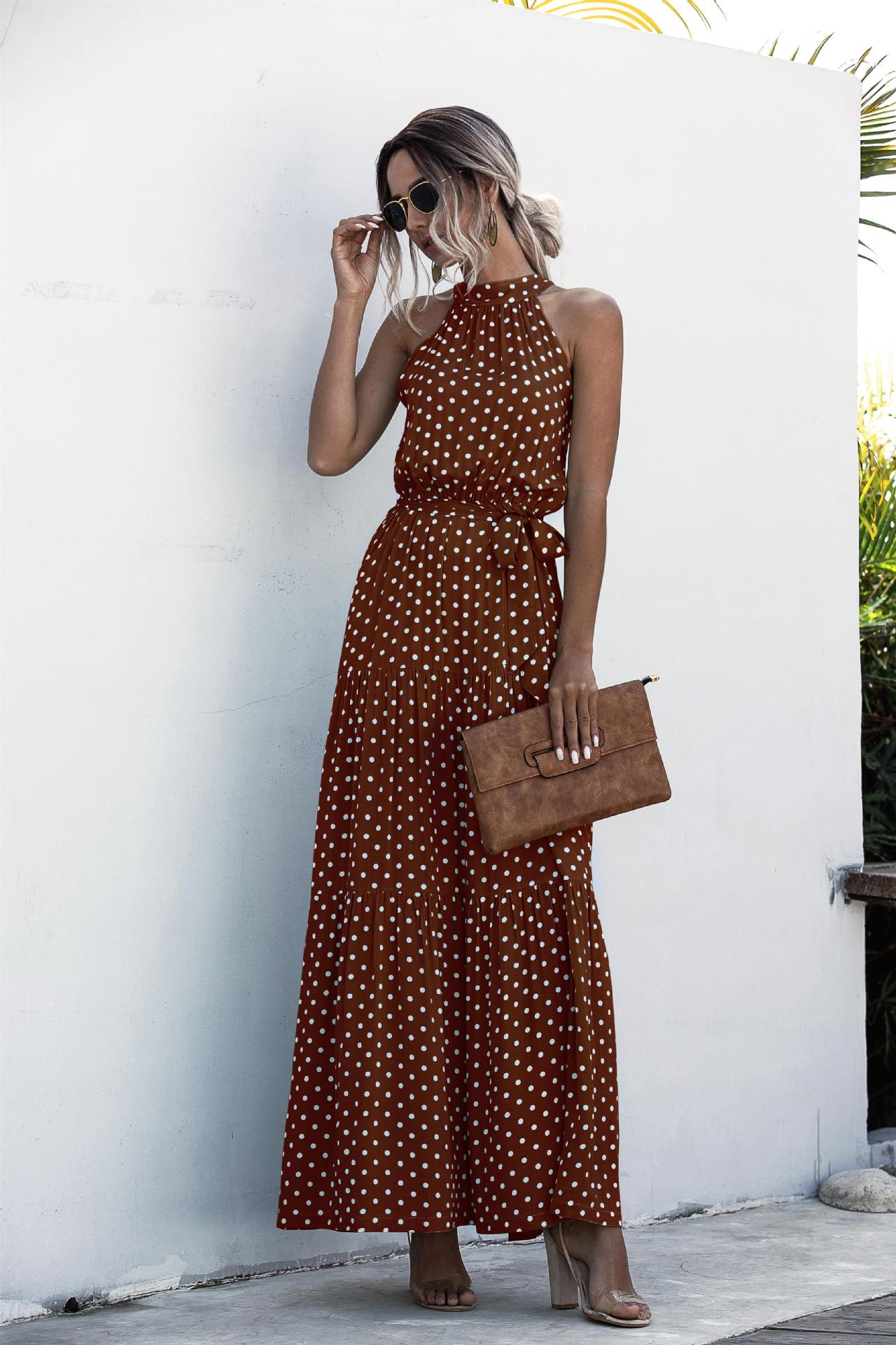 Polka Dot Printed Halter Tied Dress Dress