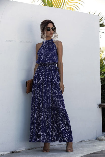 Polka Dot Printed Halter Tied Dress Dress