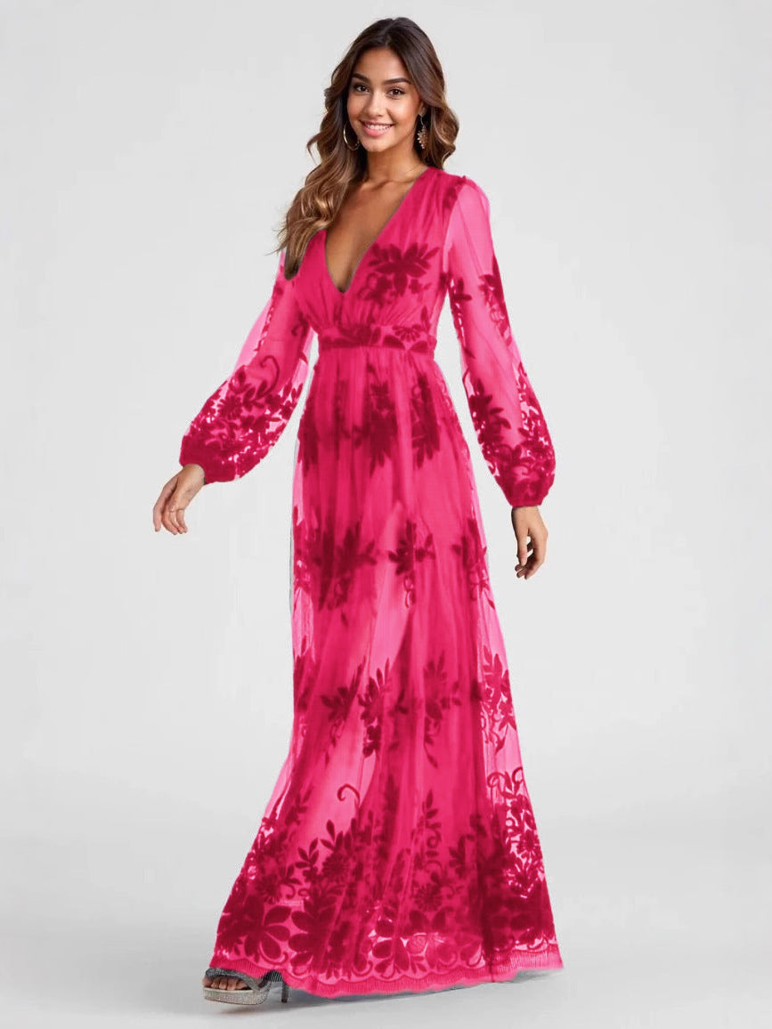 Maxi Dress Sexy High Split Ladies Long Sleeves Evening Dress