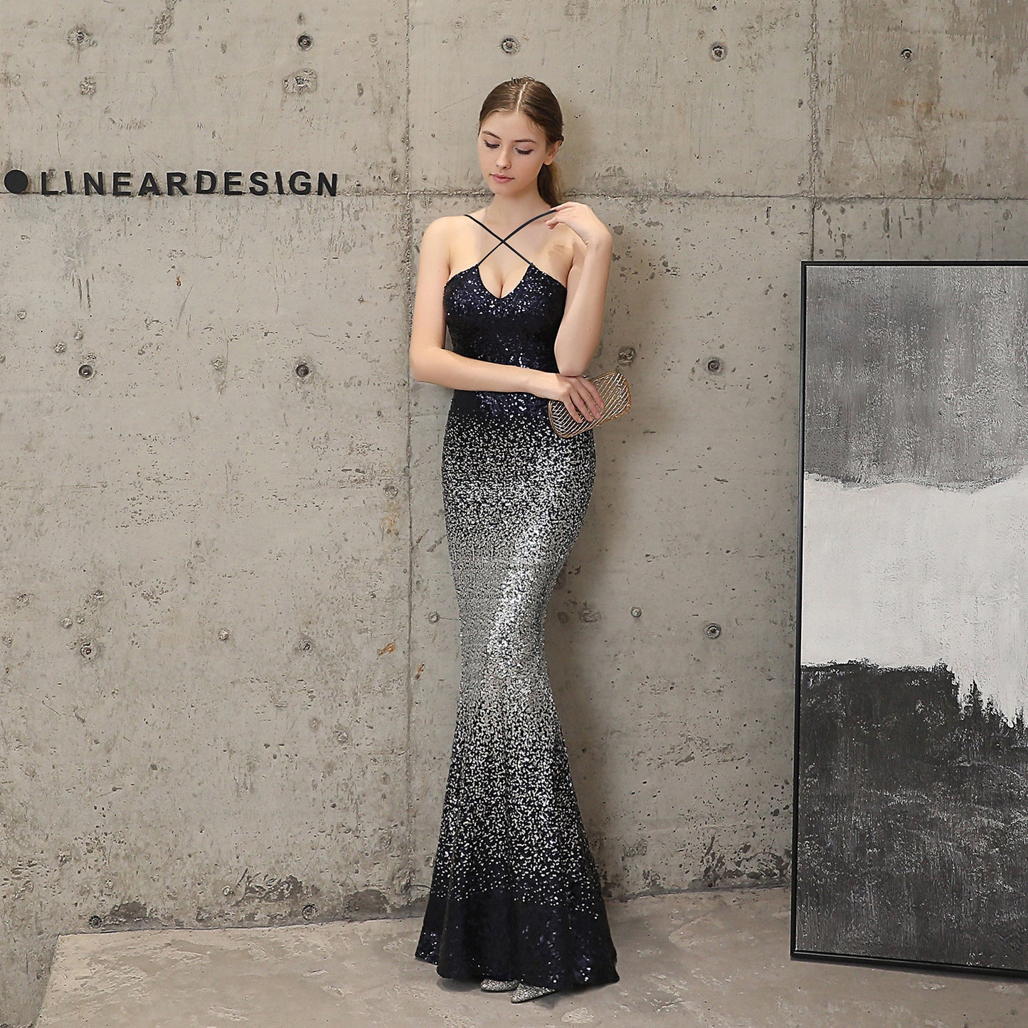 Sequined Evening Party Dress Long Cocktail Slim Fit Fishtail Elegant Socialite Party Annual Meeting Host