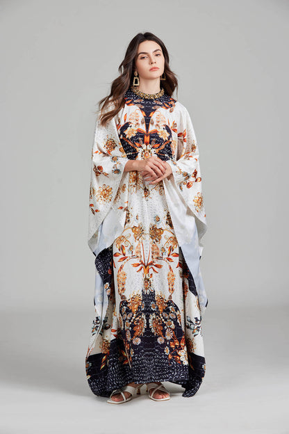 Women Spring Print Floral Crew Neck With Slit Dress