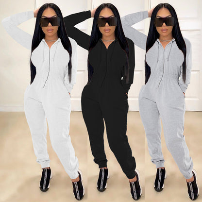 Hooded sports jumpsuit