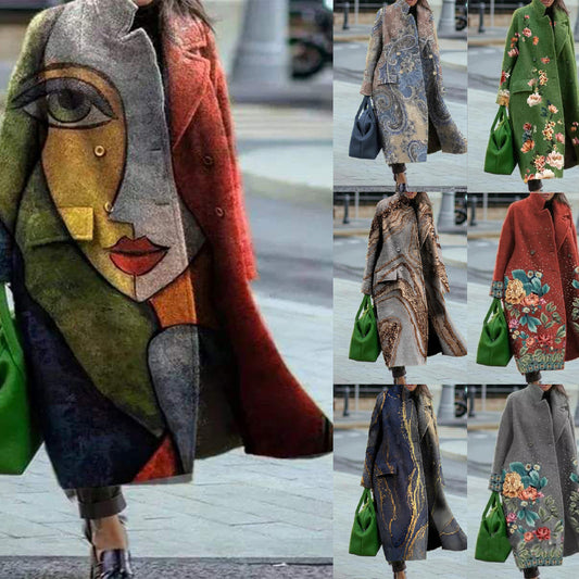 Abrigo de lana suelto con solapa de color puro y temperamento a la moda para mujer