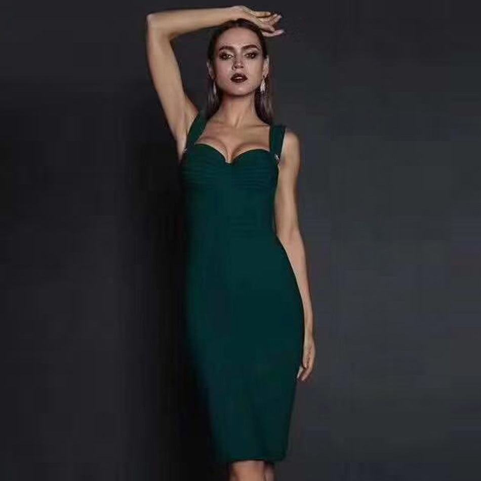 Vestido de una pieza con vendaje verde para mujer, sexy, sin mangas, con tirantes finos, vestido rojo para fiesta de noche y actuación