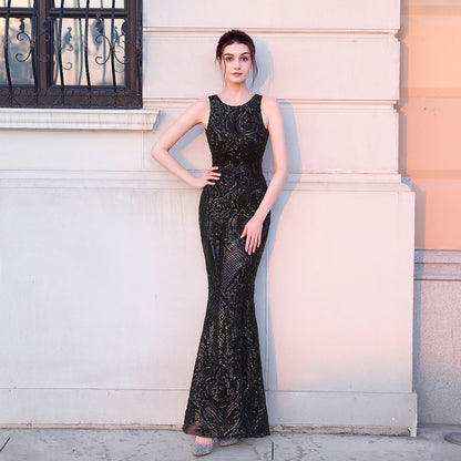 Sequined Fishtail Long Evening Dress Car Model Exhibition Performance Banquet Etiquette Dress