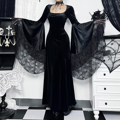 Girdle Long Sleeve Halloween Spider Web Stitching Dress