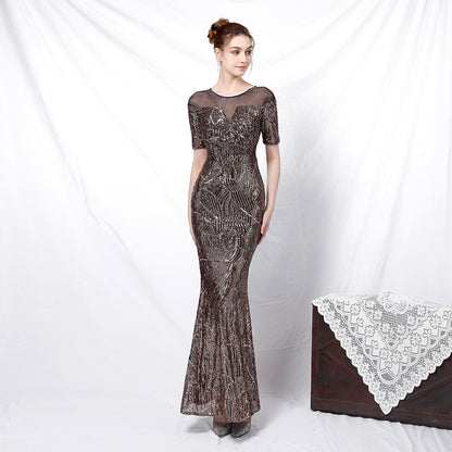 Cocktail Elegant Long With Medium Sleeves Sleeve Sequined Atmosphere Queen Fishtail Evening Dress