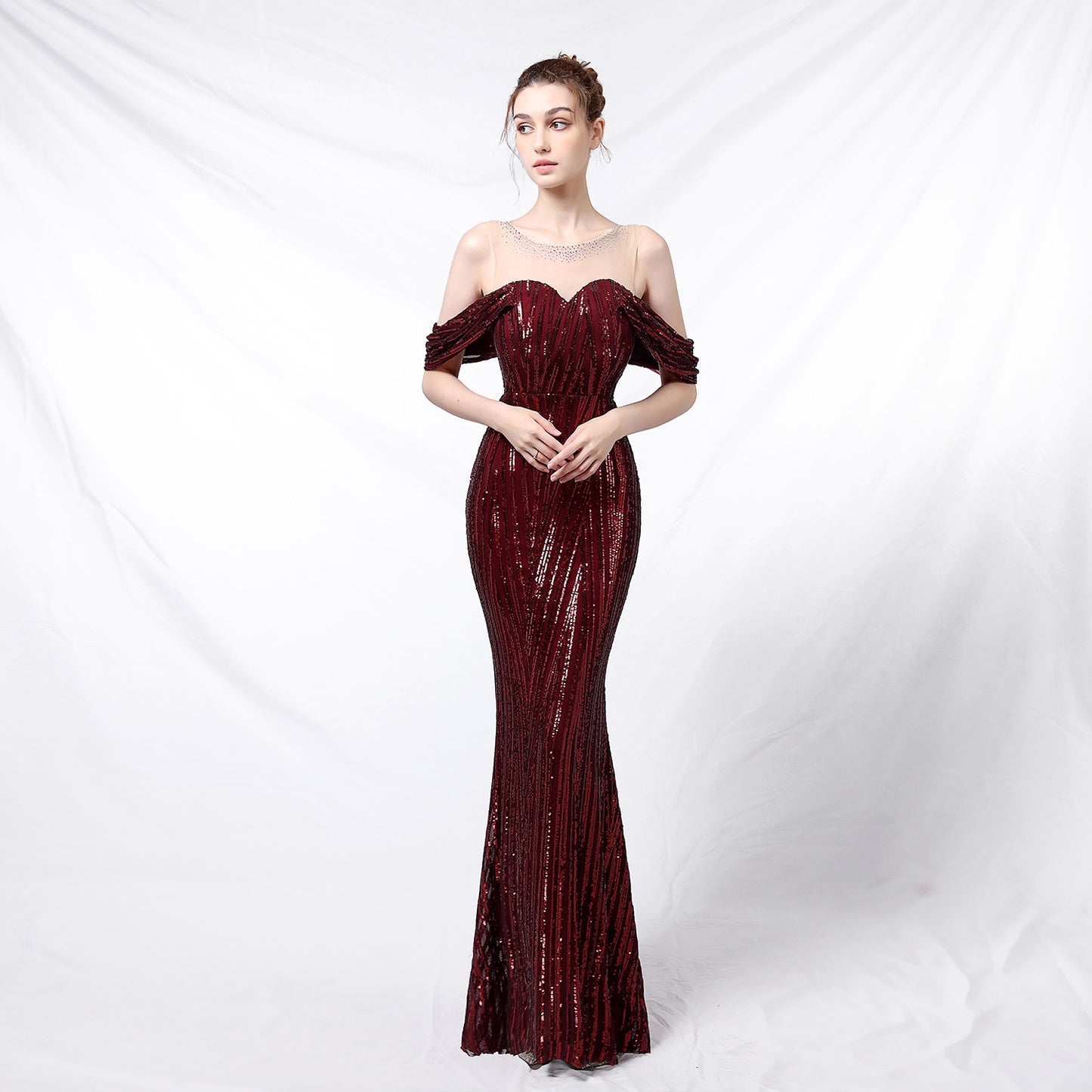 Robe de soirée courte devant long dos sequ longue robe de soirée de bal de fin d'année