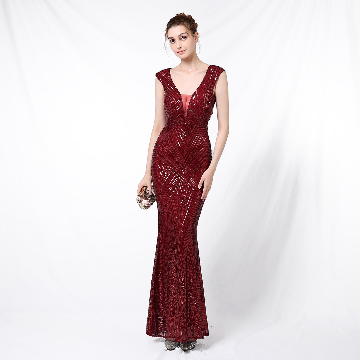 Sequined Fishtail Maxi Dress Auto Show Room Exhibition Celebration Exhibition Etiquette Host Dress