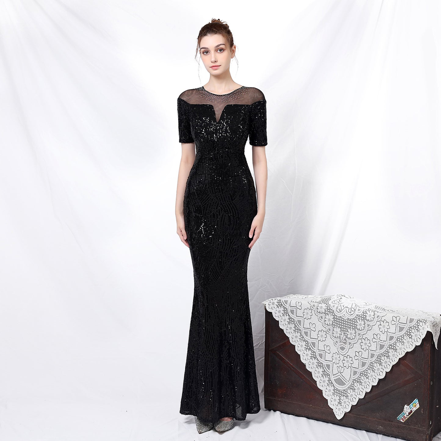 Cocktail Elegant Long With Medium Sleeves Sleeve Sequined Atmosphere Queen Fishtail Evening Dress