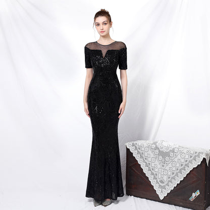 Robe de soirée élégante à manches longues et à paillettes à manches mi-longues