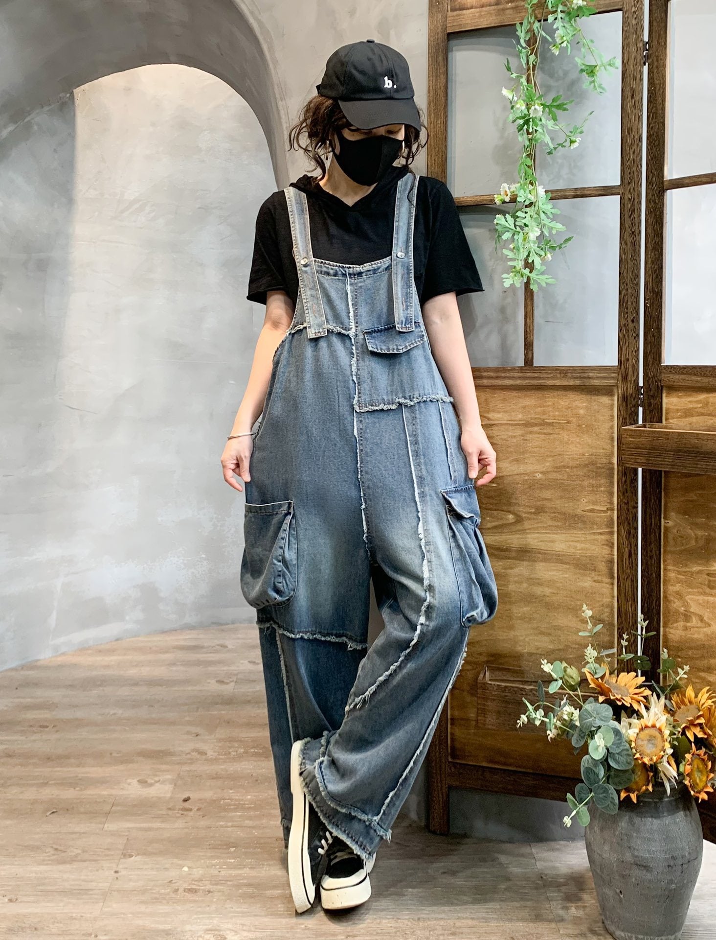 Womens Splice Overall Loose Jumpsuits Ripped Jeans Denim Suspender Pants  Trouser | eBay