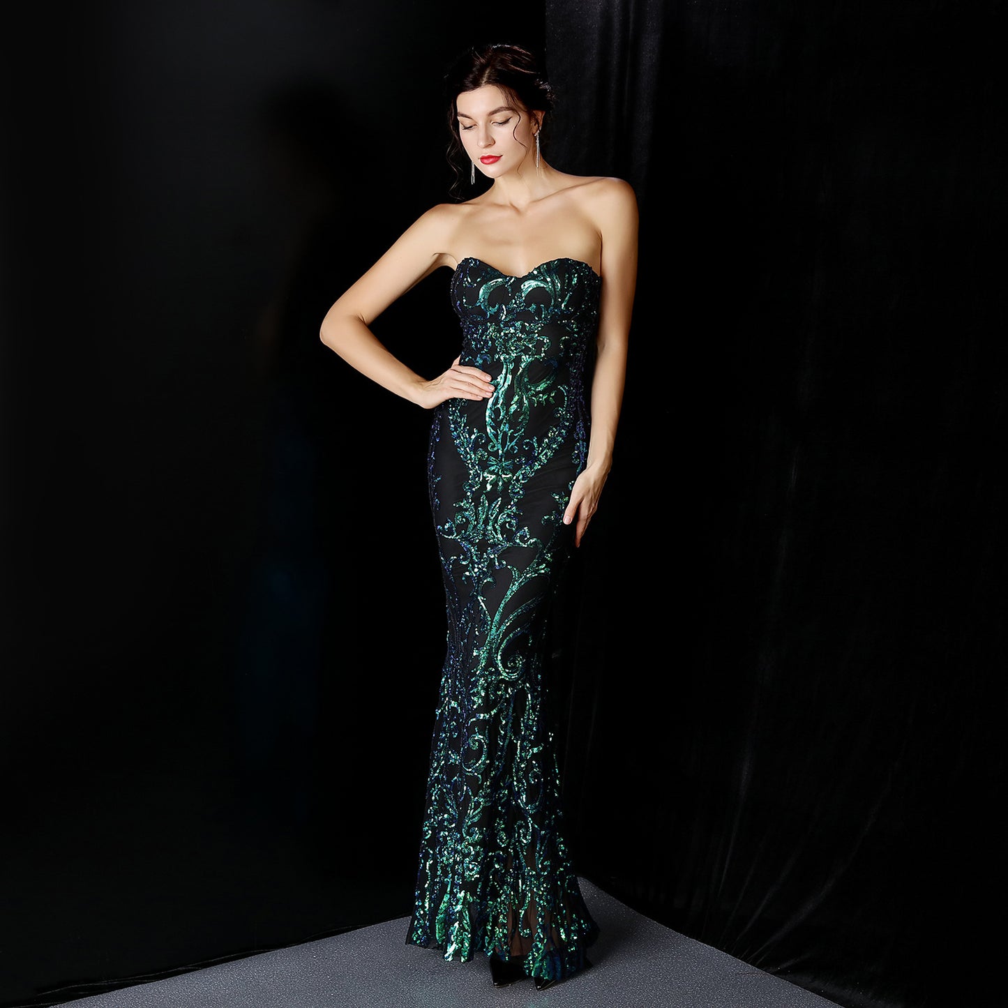 Robe de soirée courte devant long dos sequ longue robe de soirée de bal de fin d'année