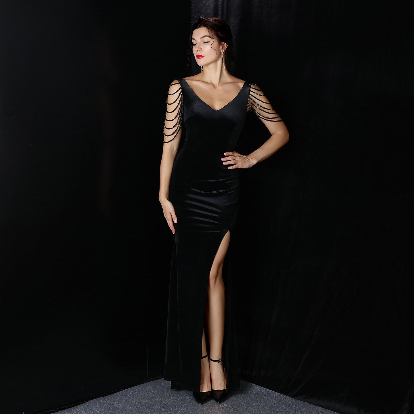 Fishtail Evening Dress Women High-End Elegant Banquet Annual Meeting Elegant Velvet Queen Formal Gown