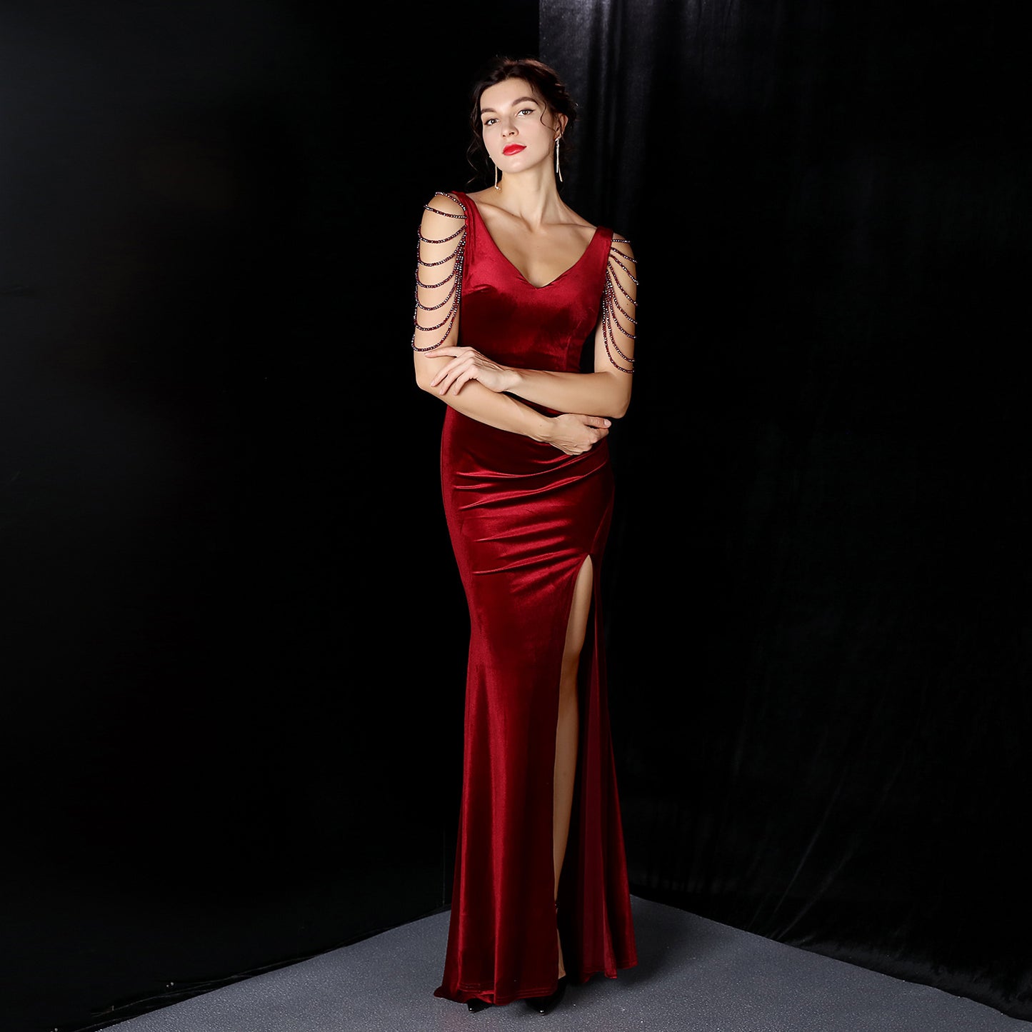 Fishtail Evening Dress Women High-End Elegant Banquet Annual Meeting Elegant Velvet Queen Formal Gown