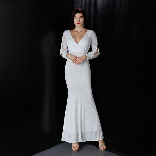 Cocktail Elegant Long Long Sleeve Sequined Atmosphere Queen Fishtail Evening Dress