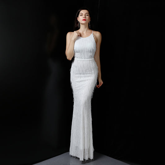 Sequin Fishtail Cocktail Elegant Graceful Annual Meeting Host Car Model Party Dress Women Autumn