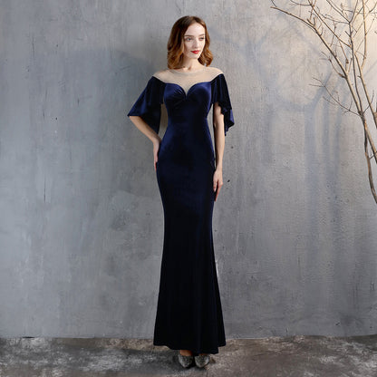 Fishtail Evening Dress Women High-End Elegant Banquet Annual Meeting Elegant Velvet Queen Formal Gown