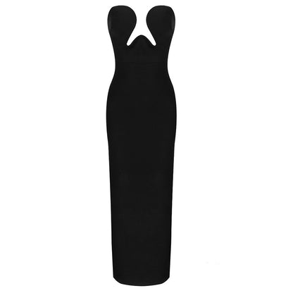 Tube Top V neck Sexy Long Slit Slimming Stretch Dress Women Summer Black