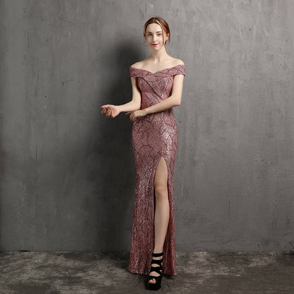 Women Fairy Dream Socialite Gathering Party Evening Dress Sexy Long Slimming Toast Dress Bride