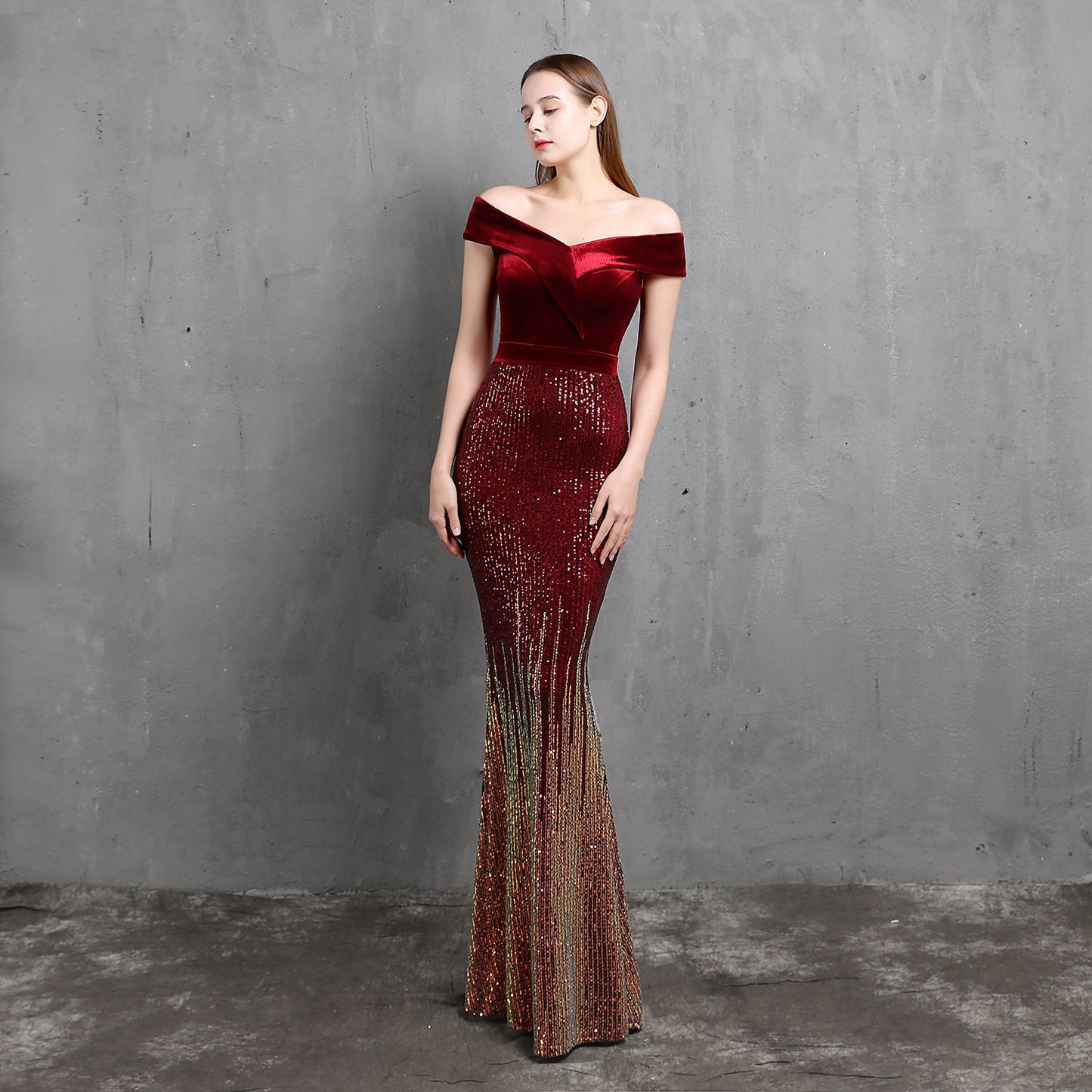 Fishtail Evening Dress for Women Elegant Banquet Annual Meeting Elegant Velvet Queen Formal Gown