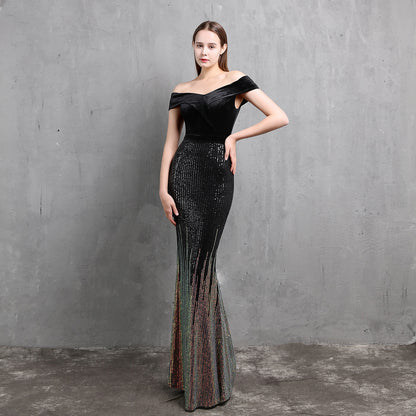 Fishtail Evening Dress for Women Elegant Banquet Annual Meeting Elegant Velvet Queen Formal Gown