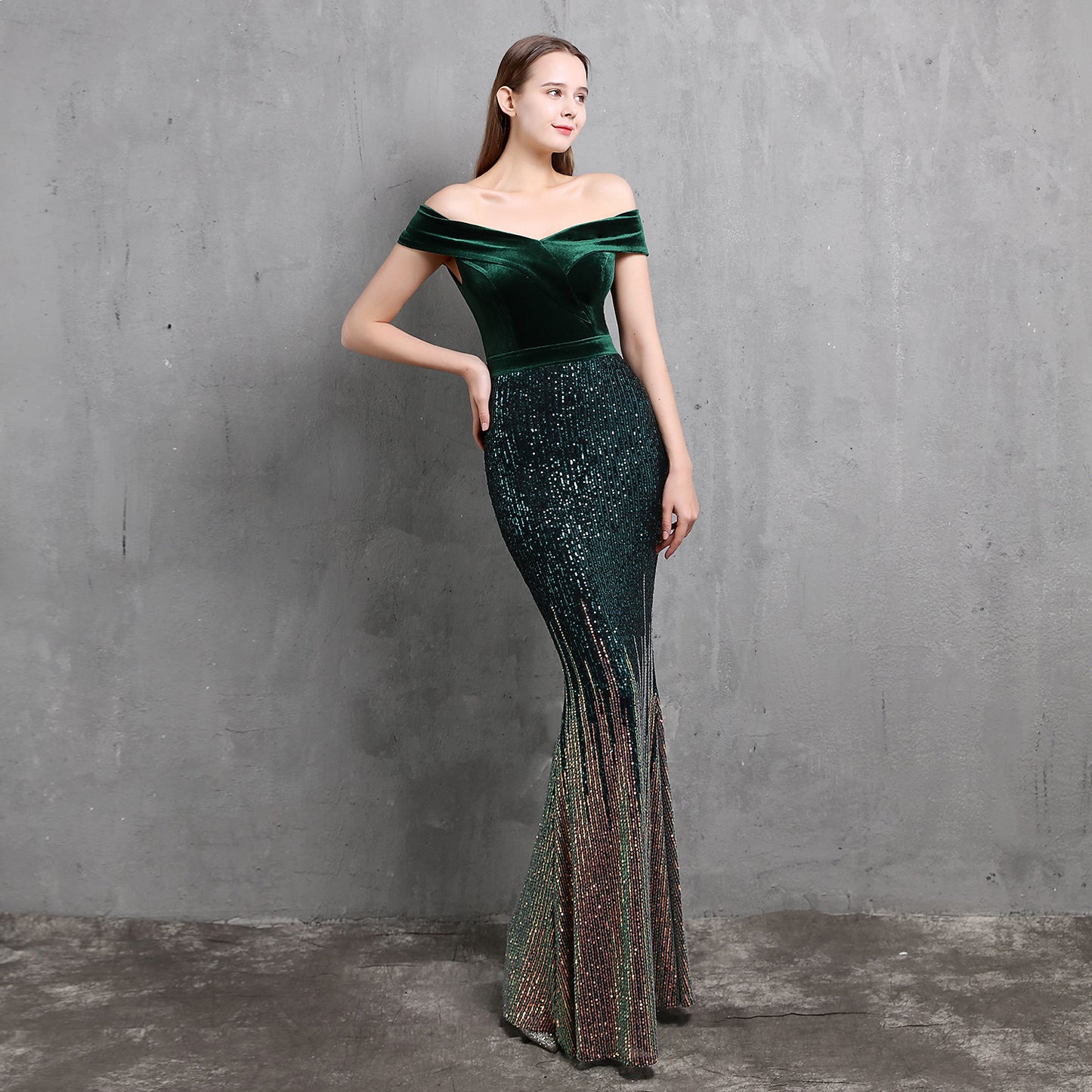 Fishtail Evening Dress for Women Elegant Banquet Annual Meeting Elegant Velvet Queen Formal Gown