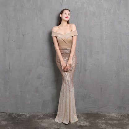 Fishtail Evening Dress for Women Elegant Banquet Annual Meeting Elegant Velvet Queen Formal Gown