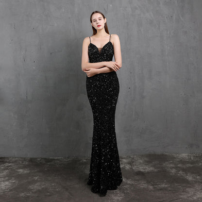 Heavy Craft Colorful Sequin Socialite Gathering Party Evening Dress Sexy Long Slimming Toast Dress Bride